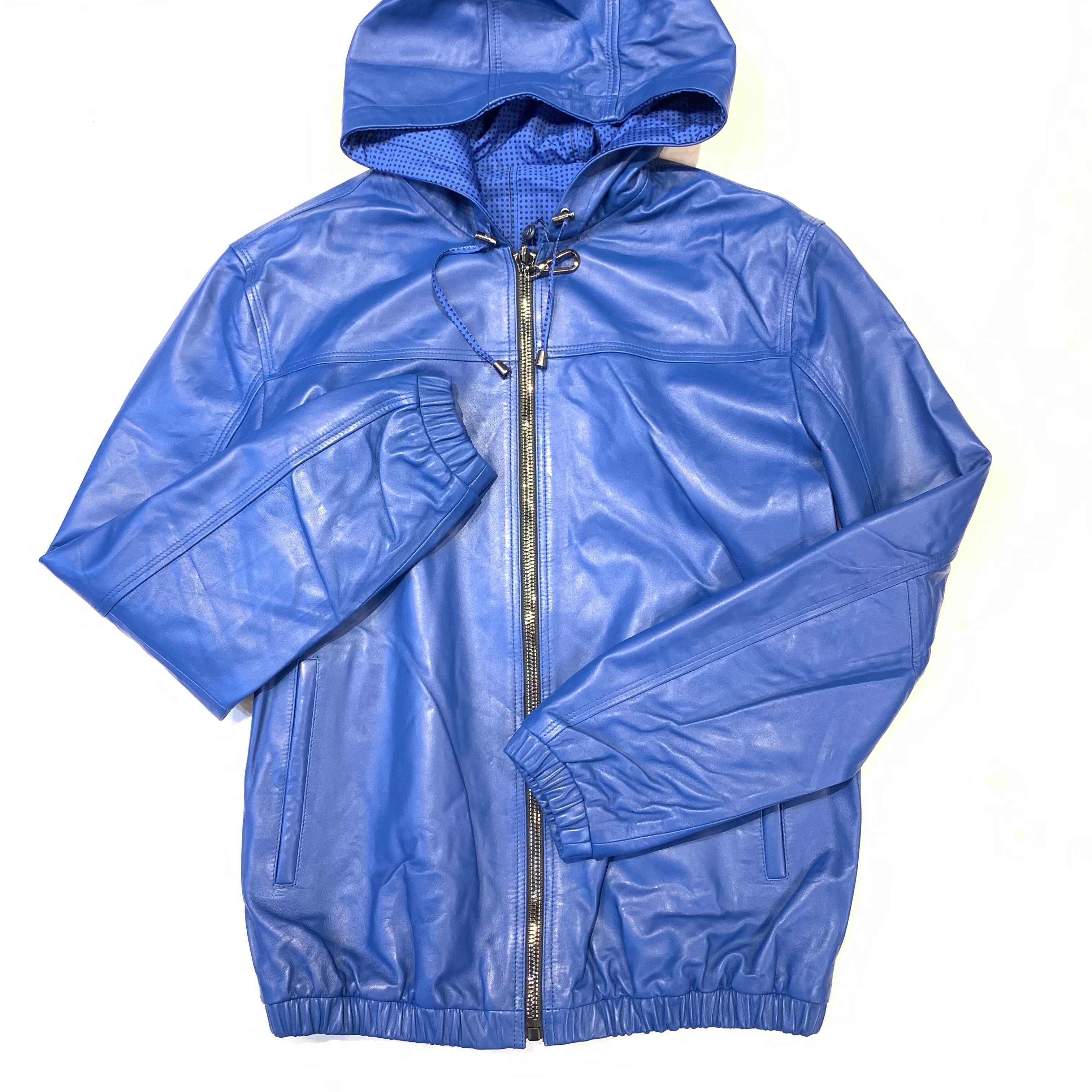 Barya NewYork Royal Blue Reversible Lambskin Hoodie Jacket - Dudes Boutique