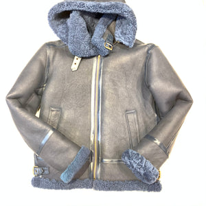 Kashani Navy Blue Hooded Shearling Coat - Dudes Boutique