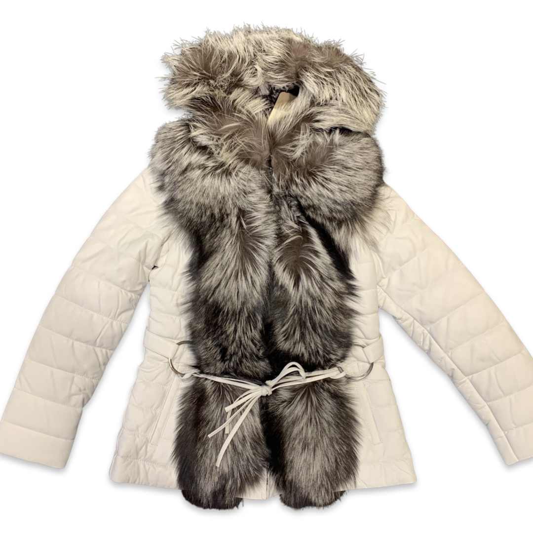 Barya NewYork Women White Lambskin Fox Fur Coat - Dudes Boutique