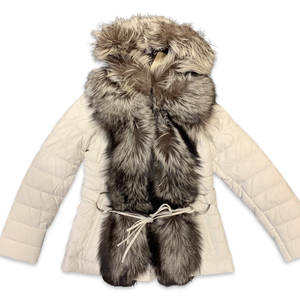 Barya NewYork Womens White Lambskin Fox Fur Coat - Dudes Boutique