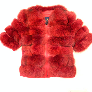 Kashani Ladies Red Fox Fur Removable Sleeve Fur Coat - Dudes Boutique