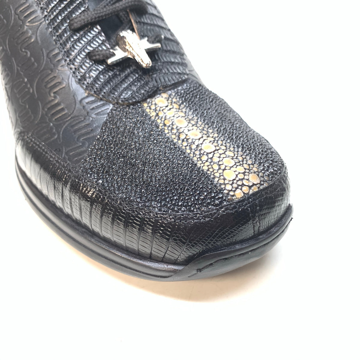Mauri 8741/2 Black Stingray Lizard Ostrich Leg Sneakers - Dudes Boutique