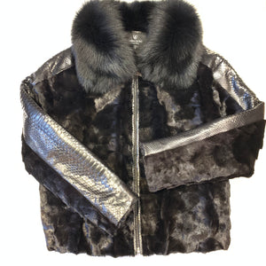 Kashani Black Natural Python Silver Fox Mink Fur Coat - Dudes Boutique