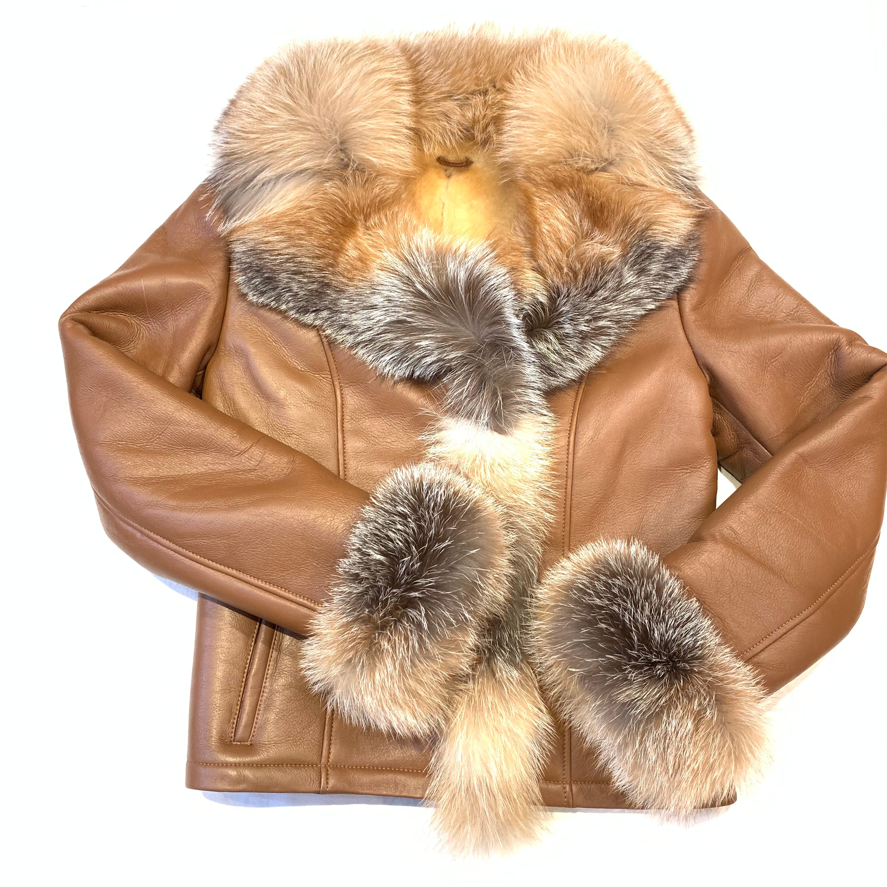 Kashani Ladies Whisky Lambskin Fox Fur Coat - Dudes Boutique