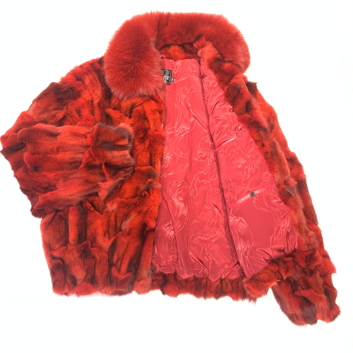 Kashani Men's Red Full Fox Fur Bomber Coat - Dudes Boutique
