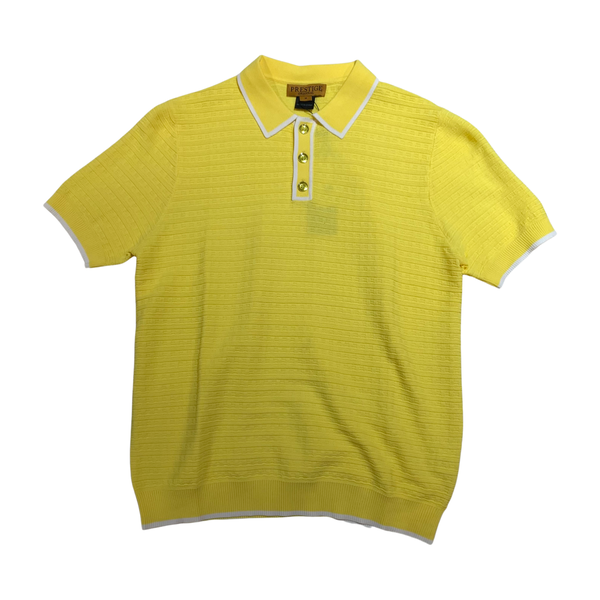 Prestige Yellow Cable knit Button Up Polo Shirt - Dudes Boutique