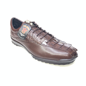 Los Altos Brown Perforated Crocodile Tail Sneakers - Dudes Boutique