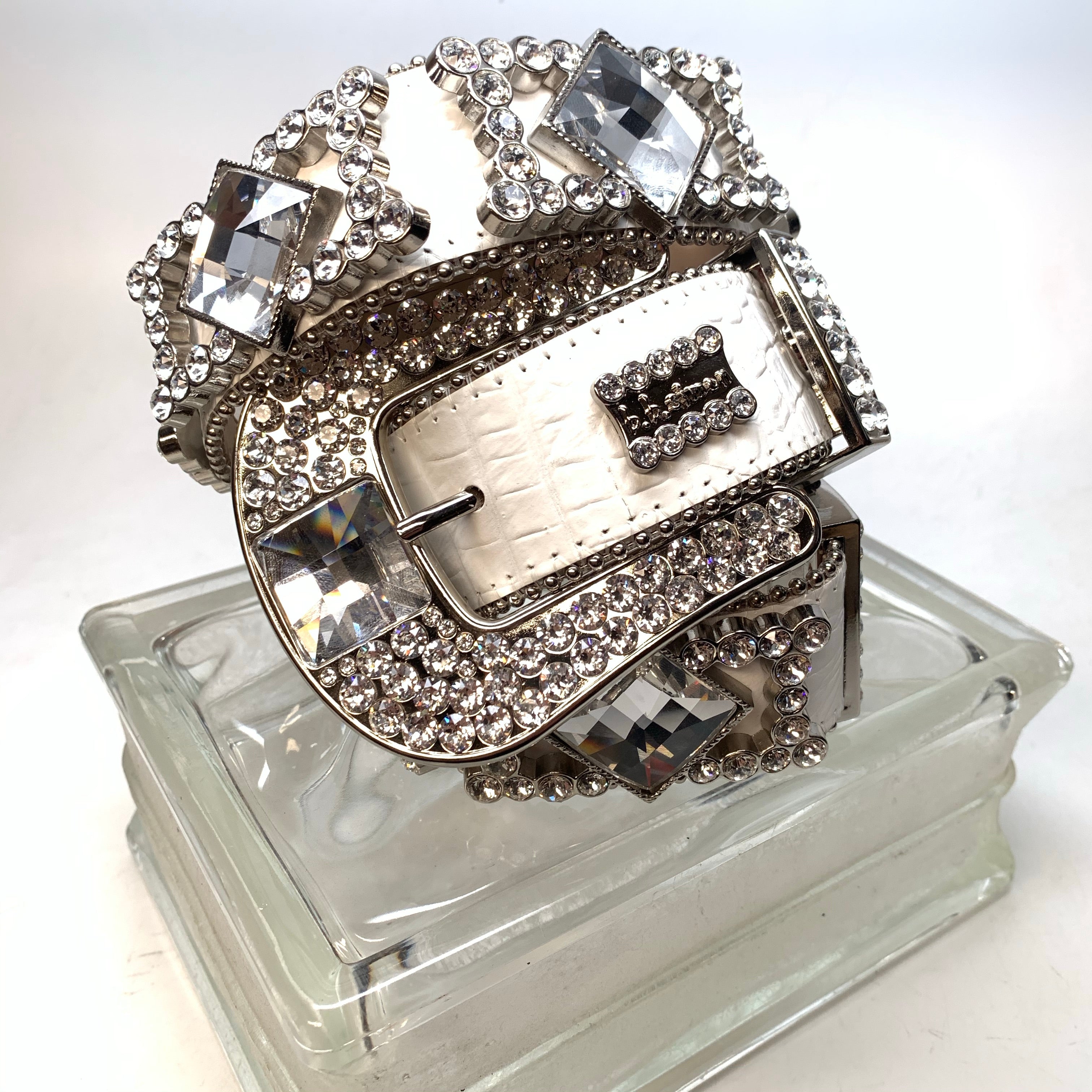 b.b. Simon White Monster Fully Loaded Crystal Belt - Dudes Boutique