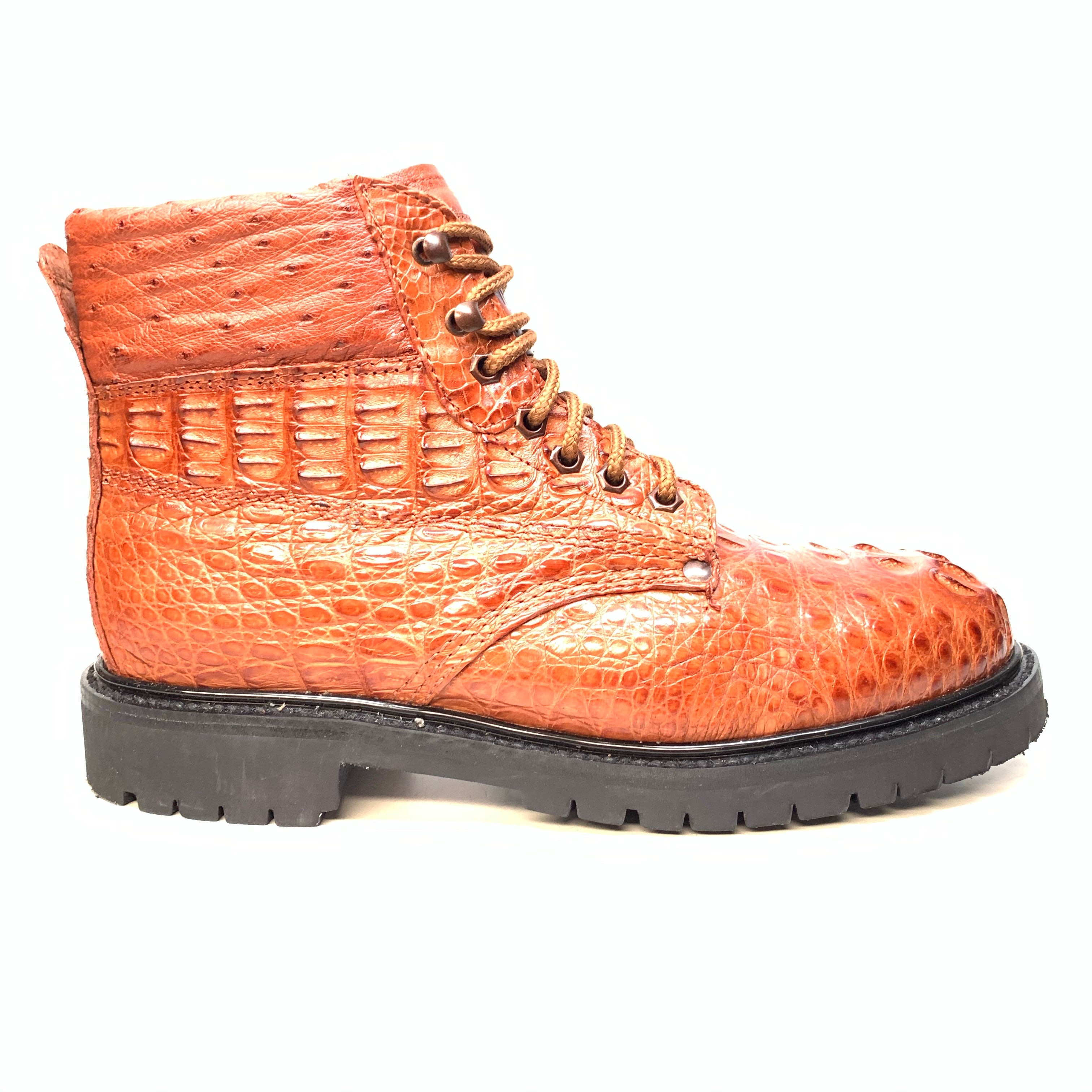 Vestigium Cognac Hornback Crocodile Combat Boots - Dudes Boutique