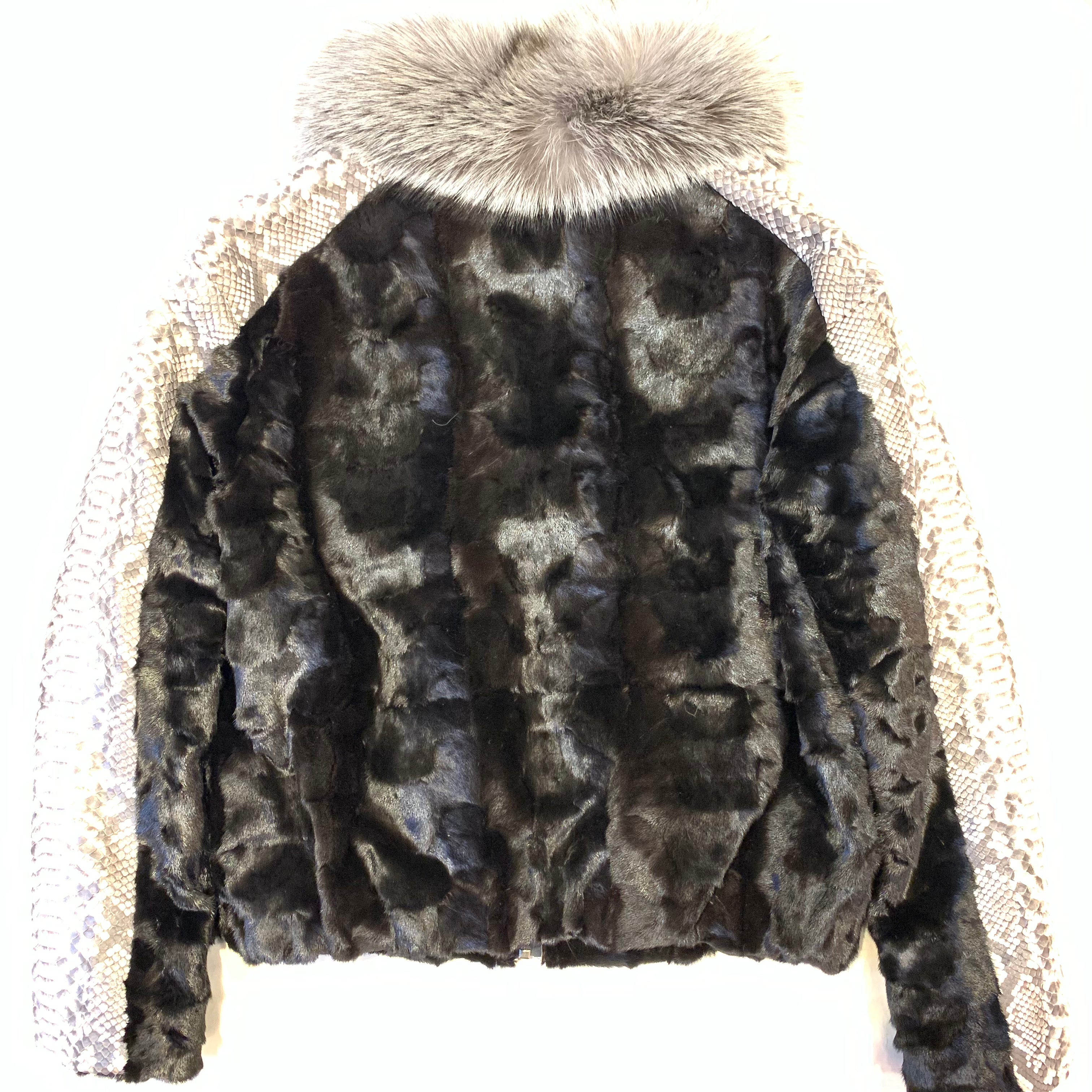 Kashani Natural Python Silver Fox Mink Fur Coat - Dudes Boutique