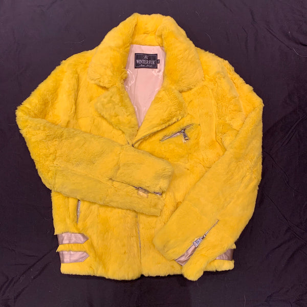 Kashani Canary Yellow Rabbit Biker Jacket - Dudes Boutique