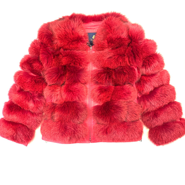 Kashani Ladies Red Fox Fur Removable Sleeve Fur Coat - Dudes Boutique