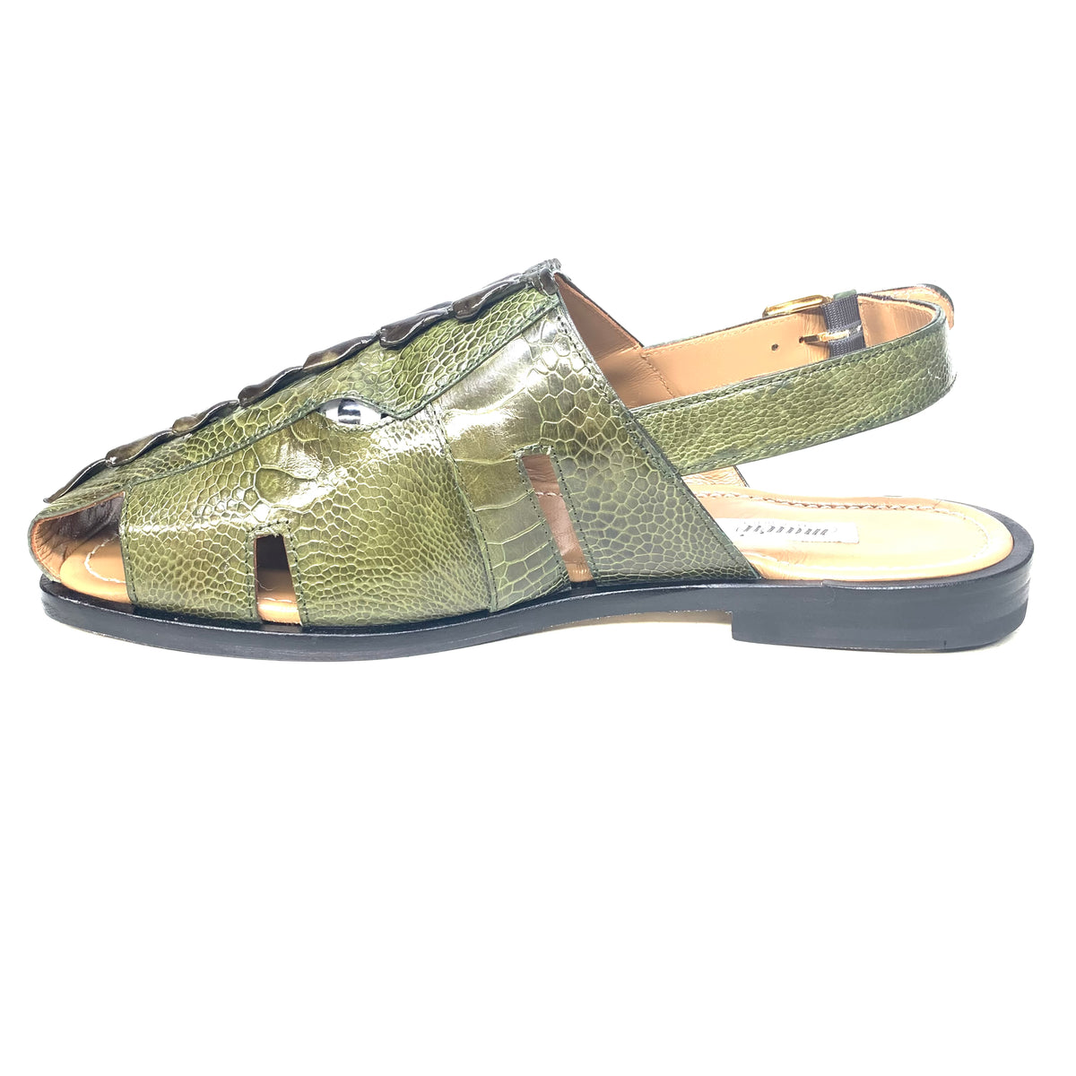 Mauri 5133 Mayhem Olive Green Exotic Hornback / Ostrich Leg Eyes Sandals - Dudes Boutique