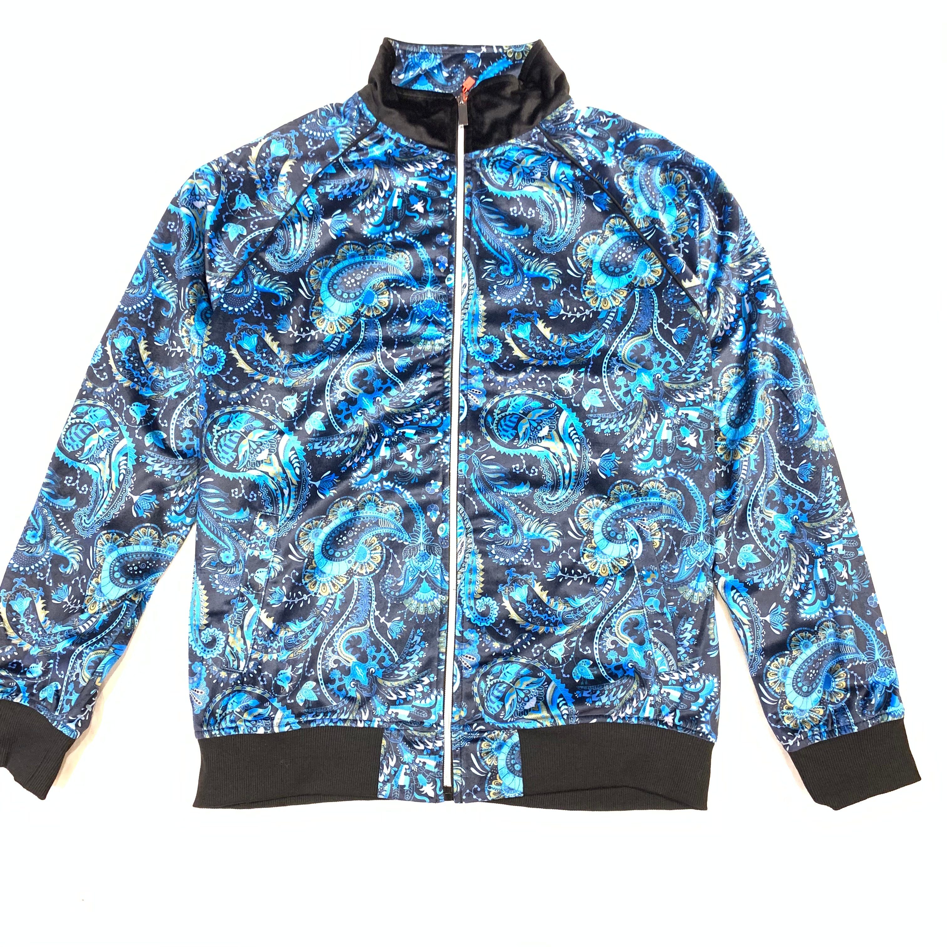 Inserch Blue Paisley Velour Zip Up Jacket - Dudes Boutique