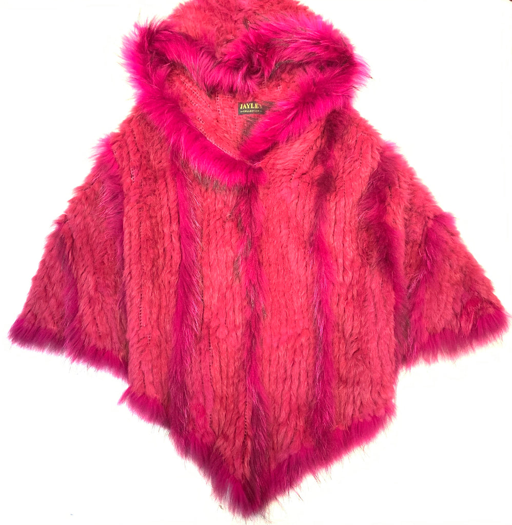 Jayley Pink Fox & Coney Fur Hooded Poncho - Dudes Boutique