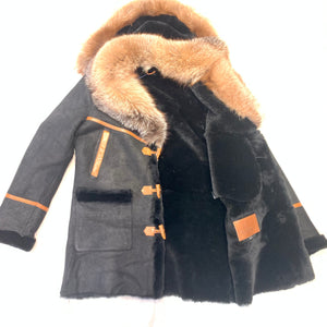 Barya NewYork Black Fox Fur Hooded/ Collar 3/4 Shearling Coat - Dudes Boutique