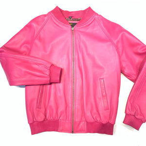 Kashani Pink Lambskin MA-1 Bomber Jacket - Dudes Boutique