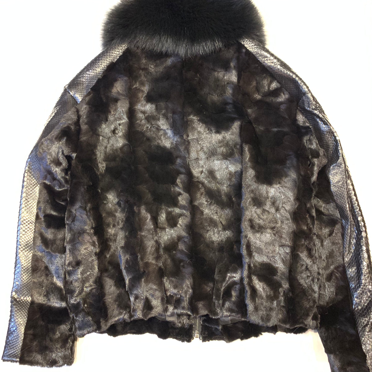 Kashani Black Natural Python Silver Fox Mink Fur Coat - Dudes Boutique
