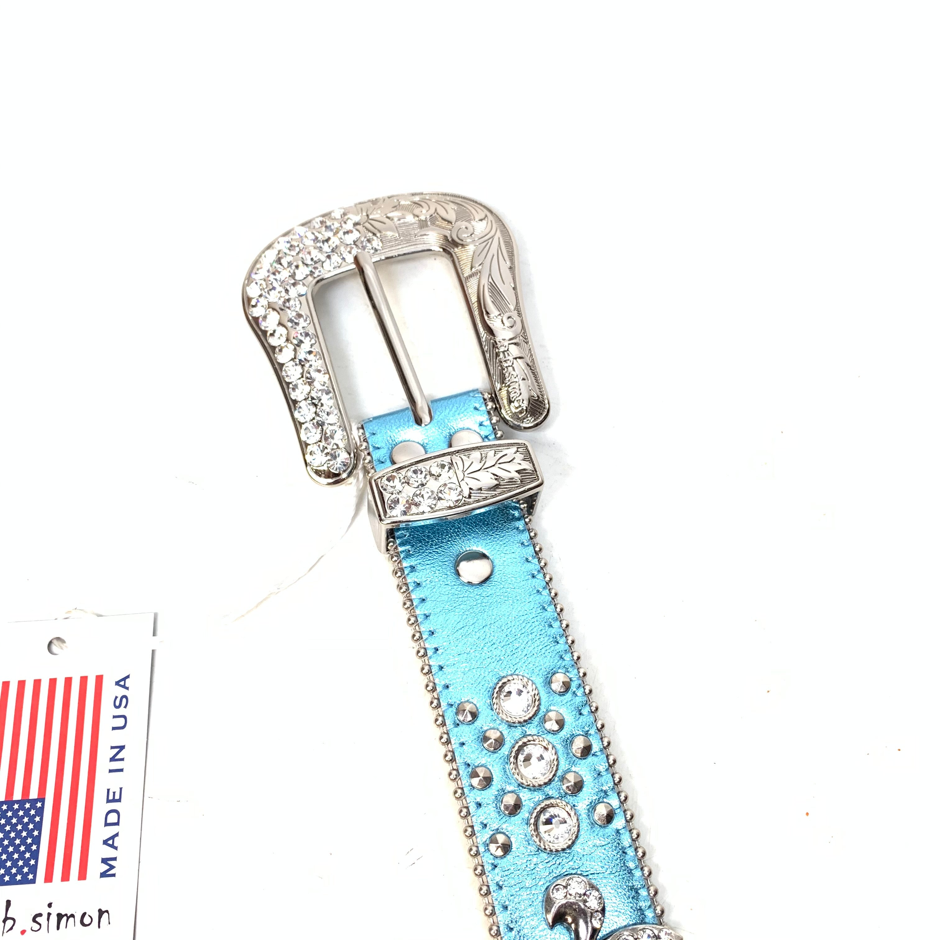 b.b. Simon Sea Blue fleur de lis Crystal Belt - Dudes Boutique