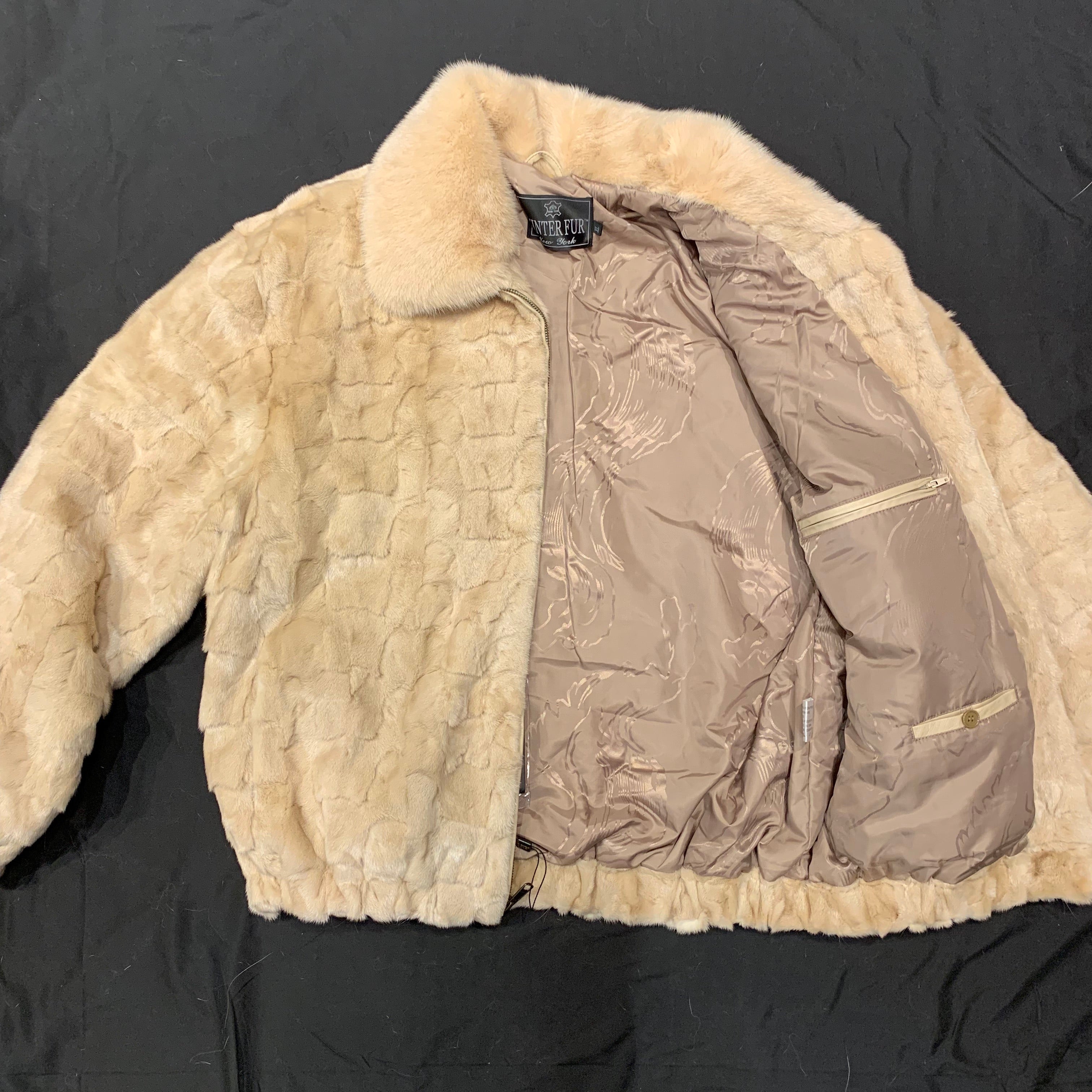 Kashani Cream Diamond Cut Mink Bomber Jacket - Dudes Boutique