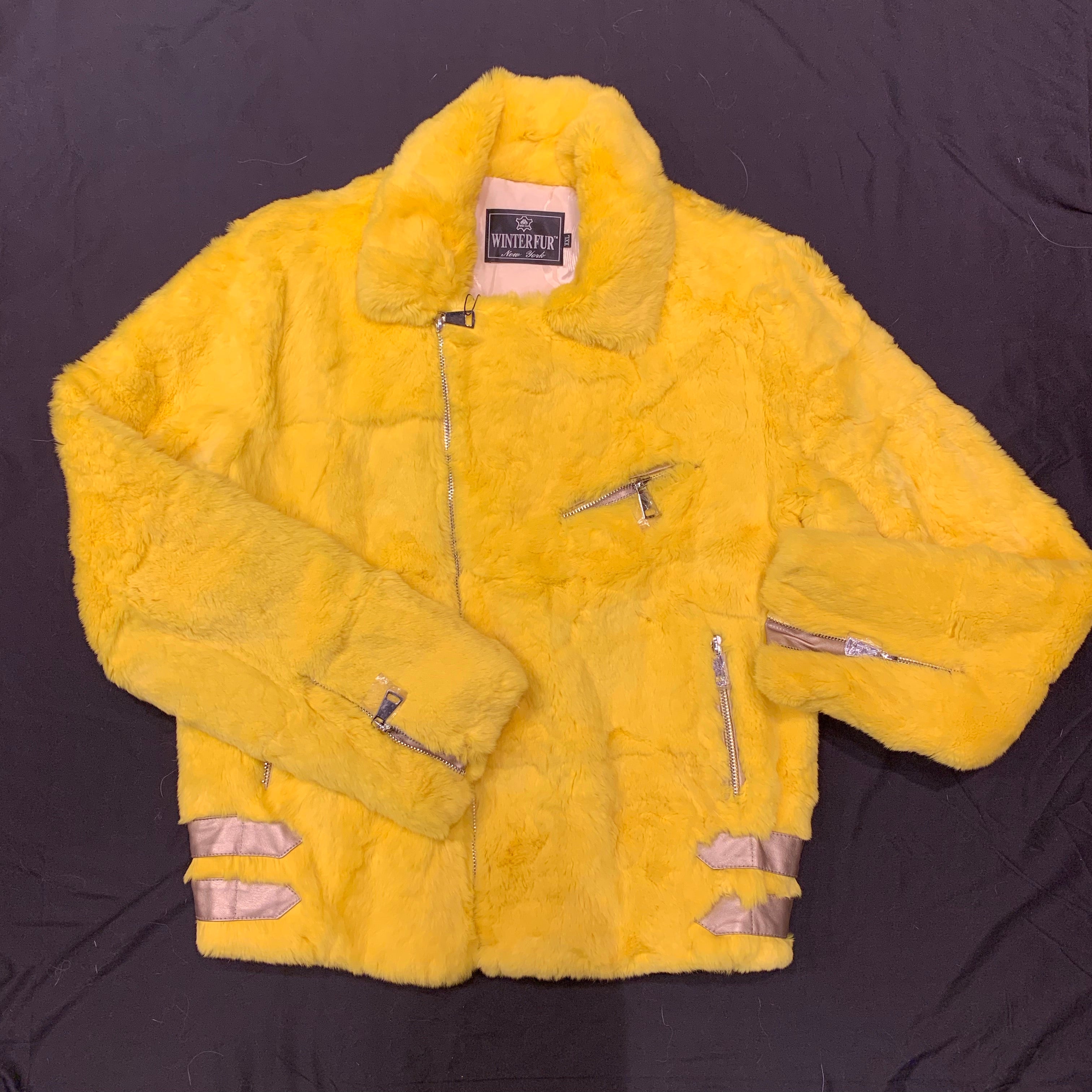 Kashani Canary Yellow Rabbit Biker Jacket - Dudes Boutique