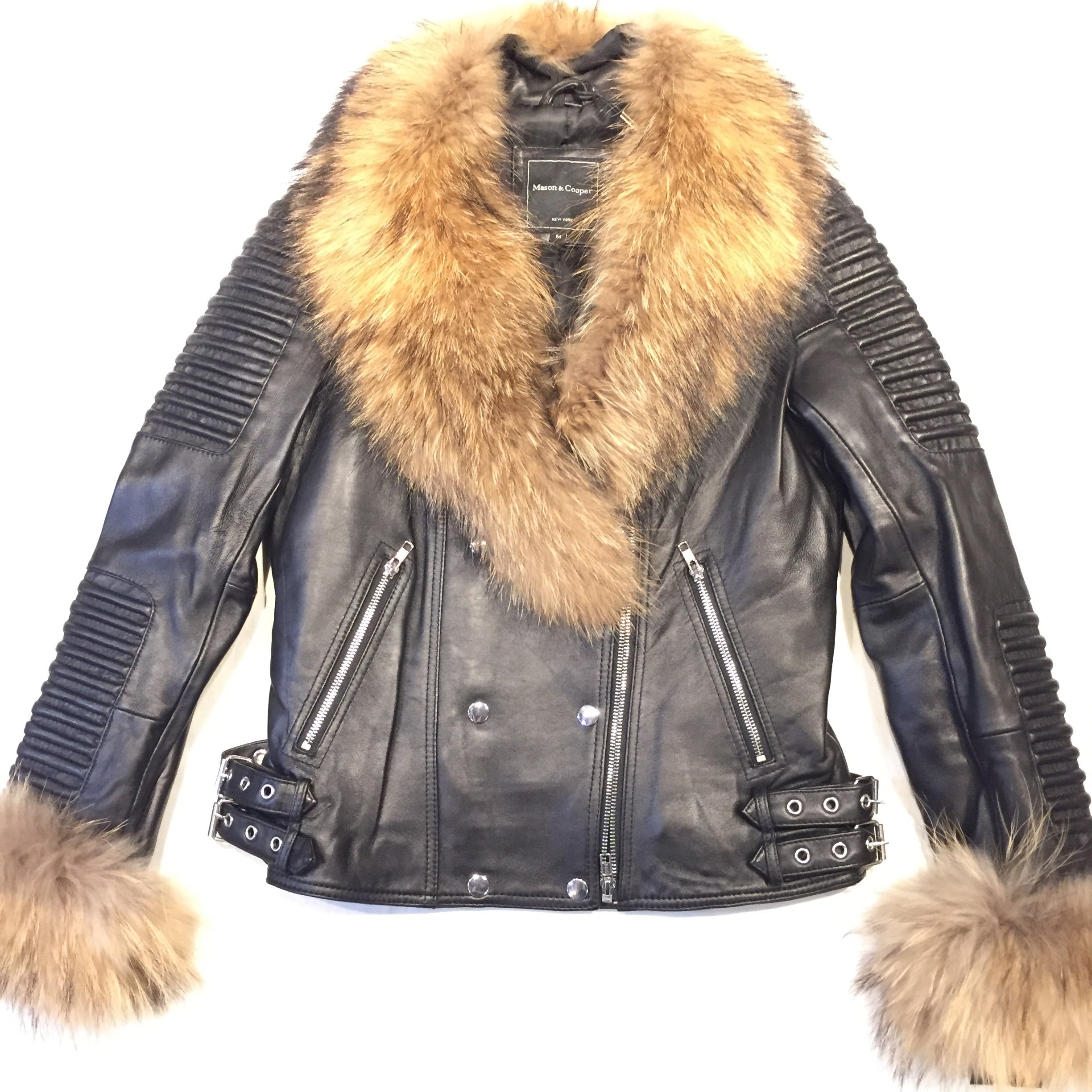 Mason & Cooper Ladies Black Lambskin/Fox Fur Biker Jacket - Dudes Boutique