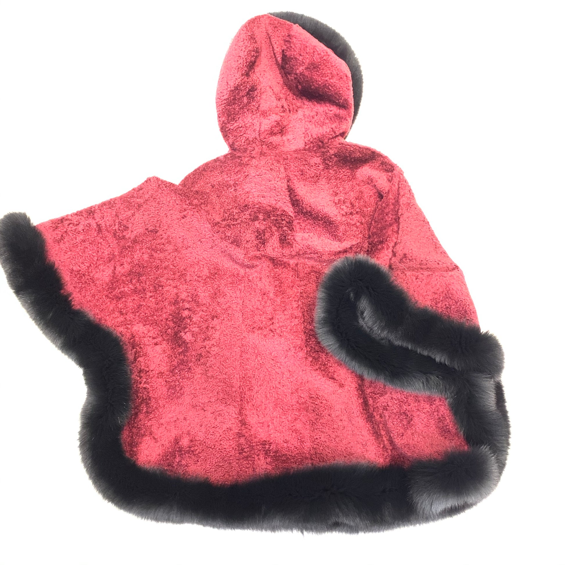 Barya NewYork Wine Wool Hooded Fox Fur Poncho - Dudes Boutique