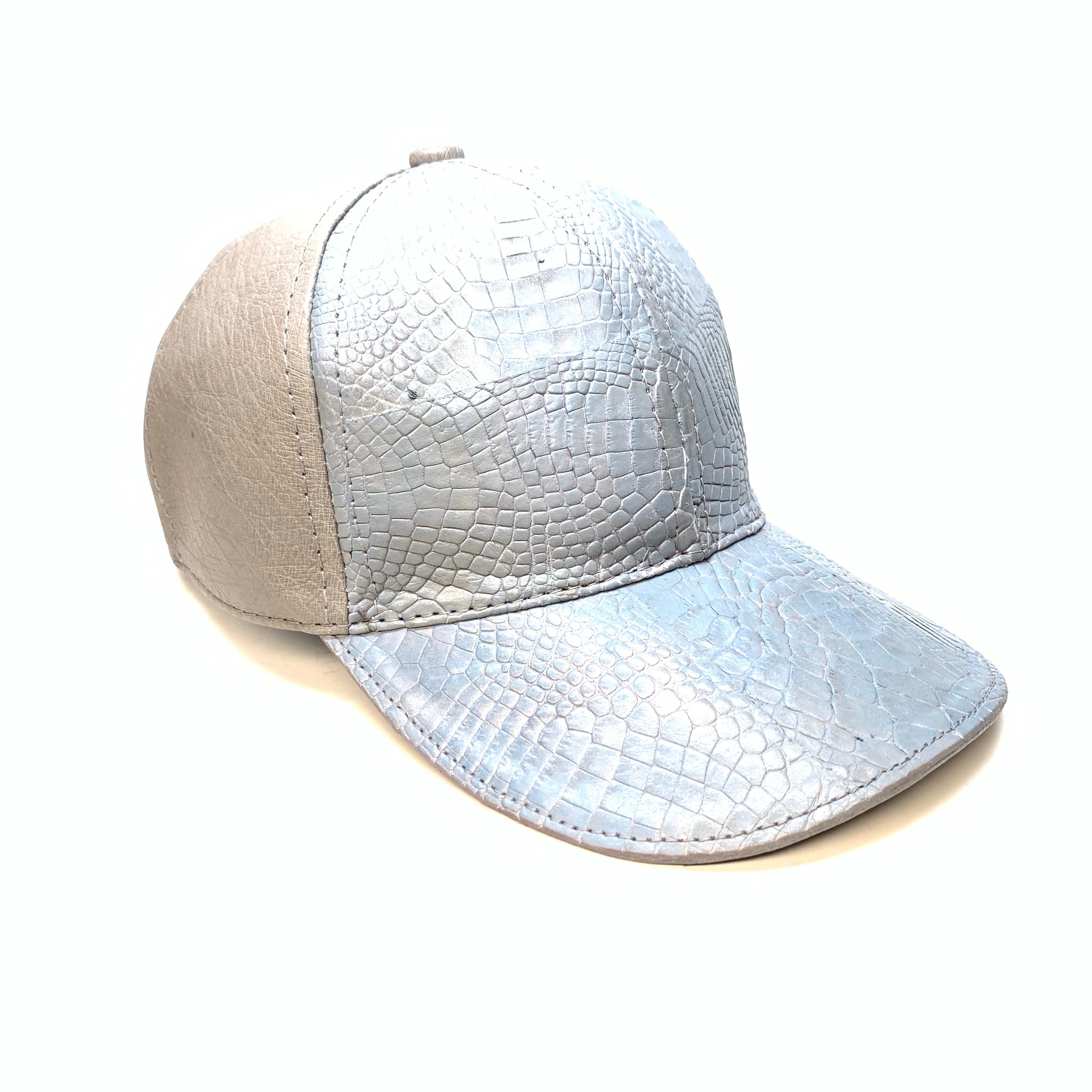 Kashani Cloud Blue Grey Alligator & Ostrich Quill StrapBack Hat - Dudes Boutique