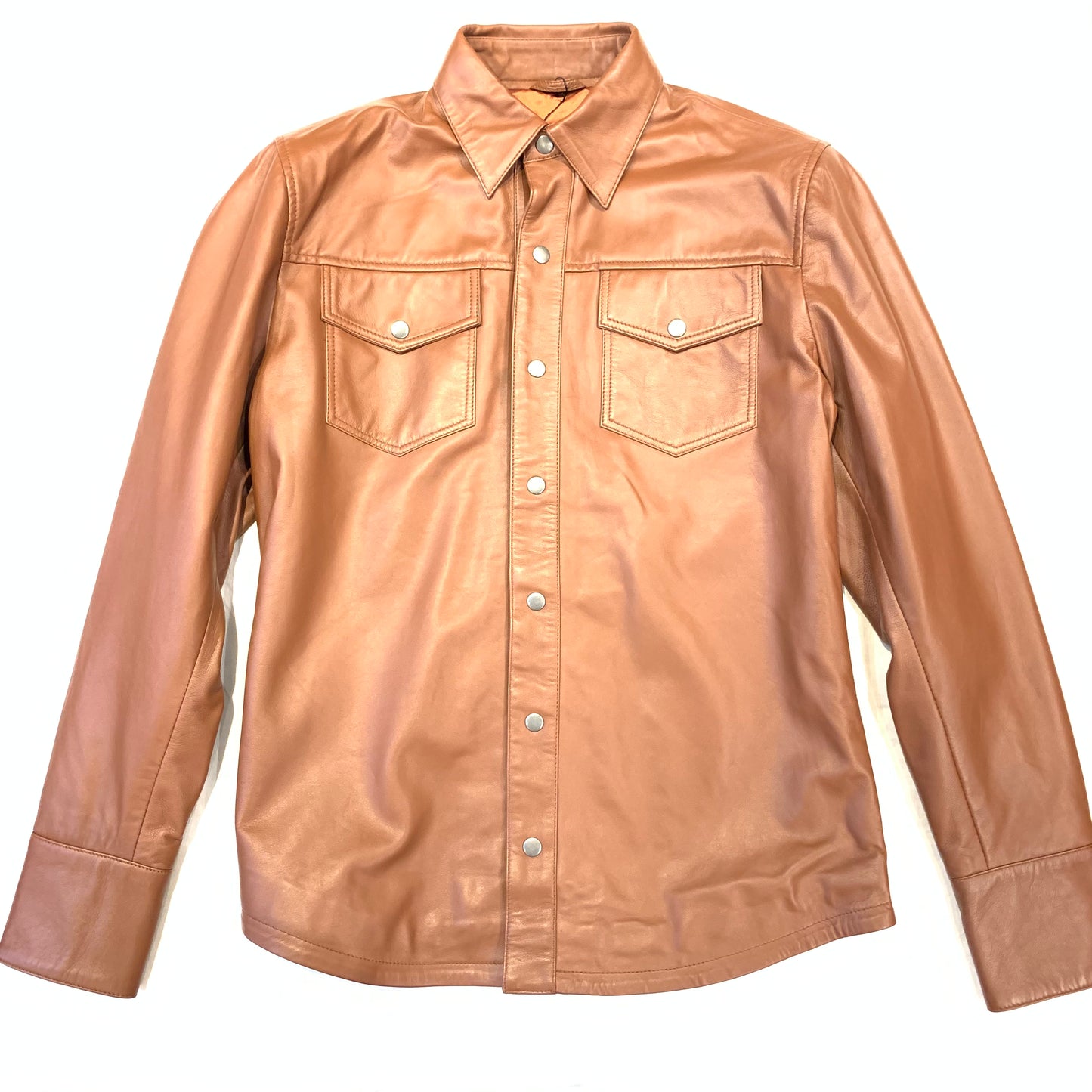 Kashani Men's Cognac Lambskin Button-Up Shirt - Dudes Boutique