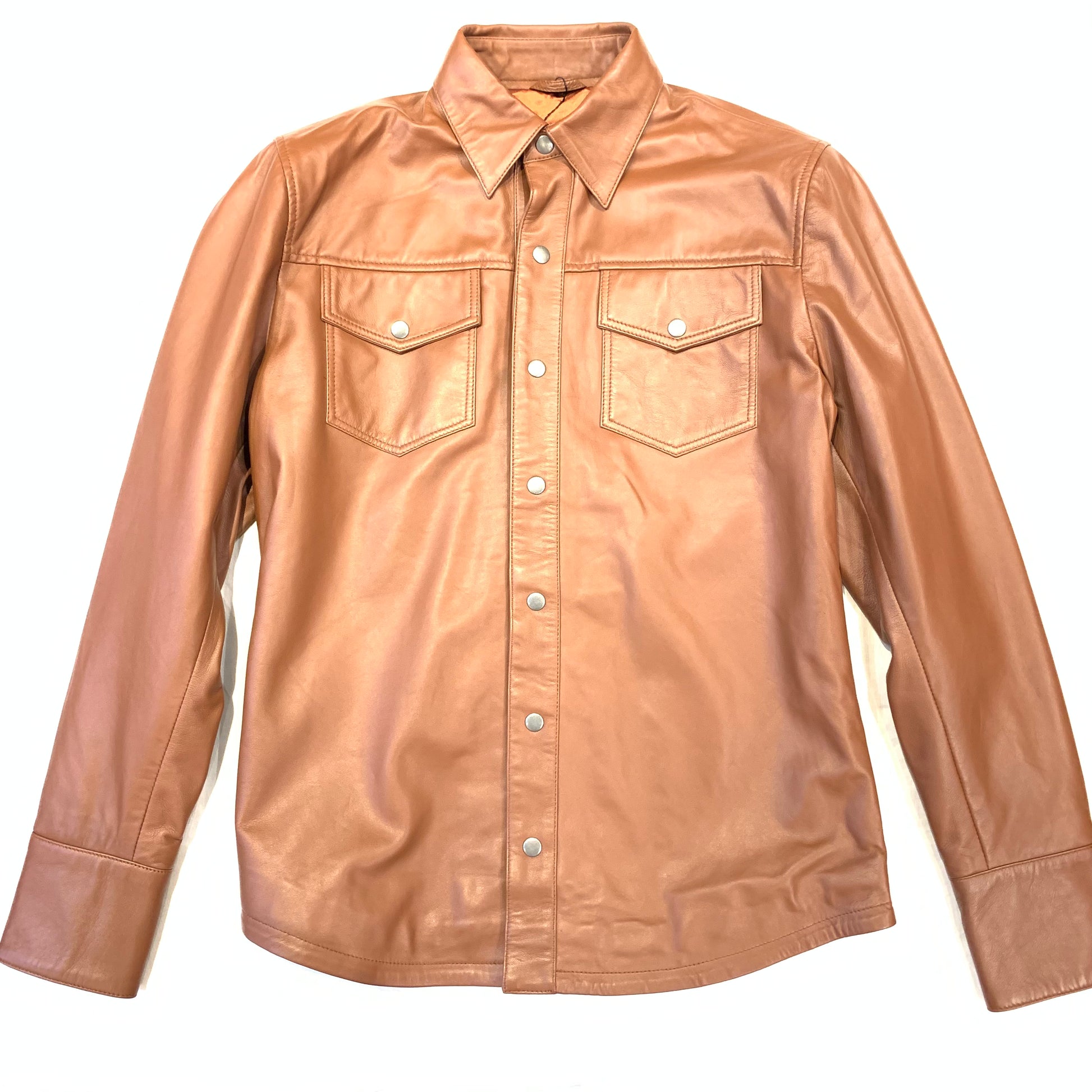 Kashani Men's Cognac Lambskin Button-Up Shirt - Dudes Boutique