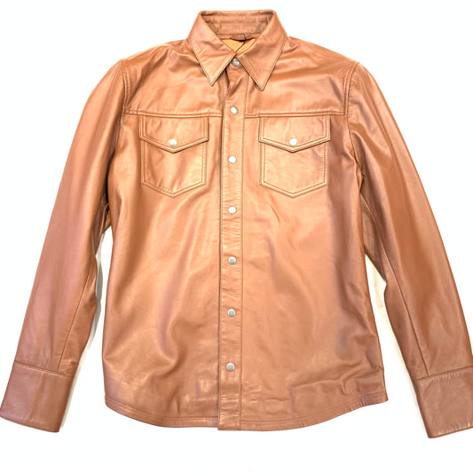 Kashani Men's Cognac Lambskin Button-Up Shirt - Dudes Boutique