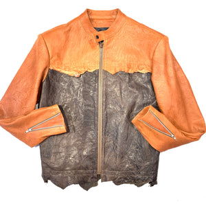 Kashani Brown Two Tone Raw Cut Lambskin Leather Jacket - Dudes Boutique