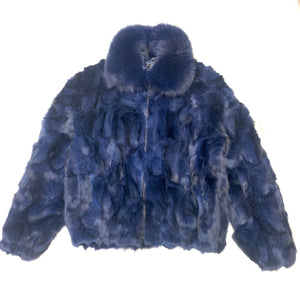 Kashani Men's Navy Full Fox Fur Bomber Coat - Dudes Boutique