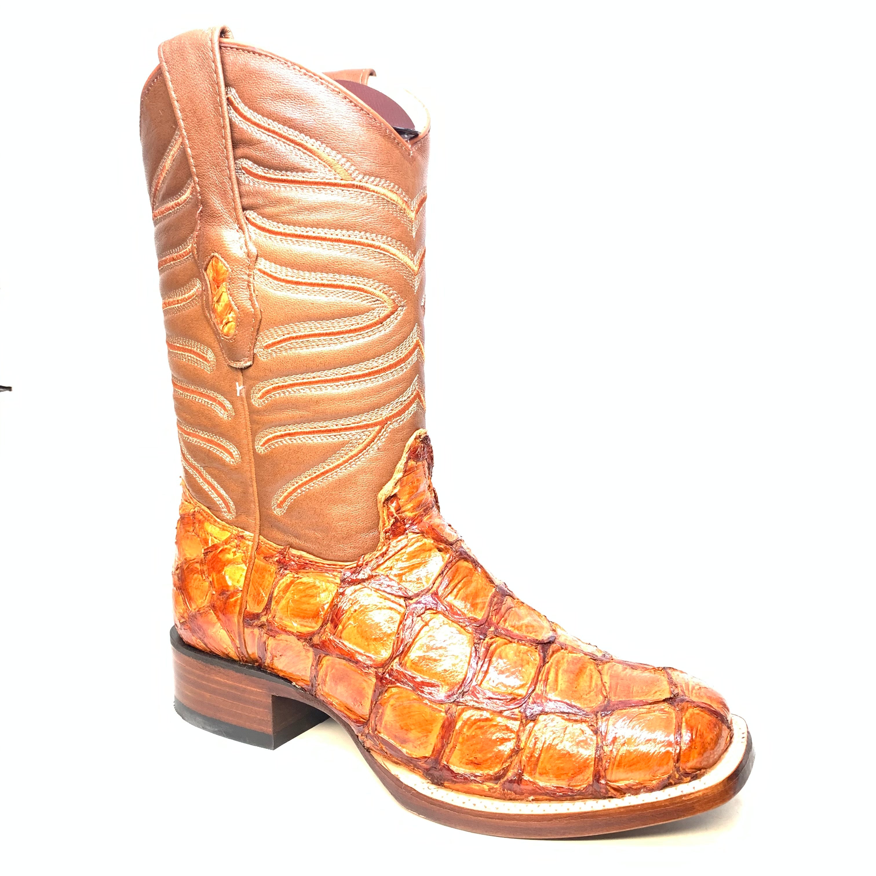 Los Altos Boots Cognac Pirarucu Square toe Cowboy Boots - Dudes Boutique