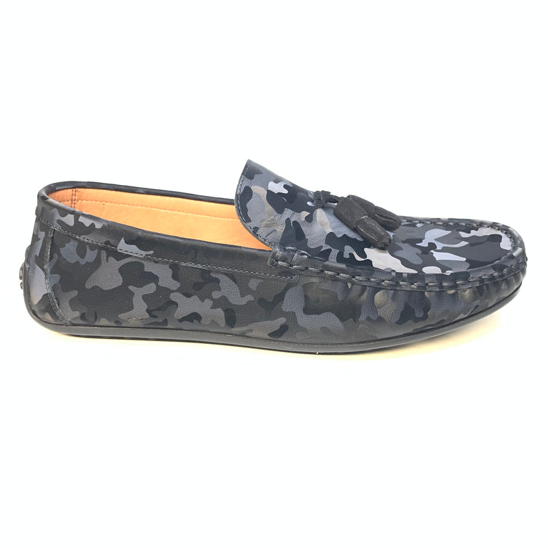 Sigotto Men's Black Camouflage Tassel Driving Loafers - Dudes Boutique