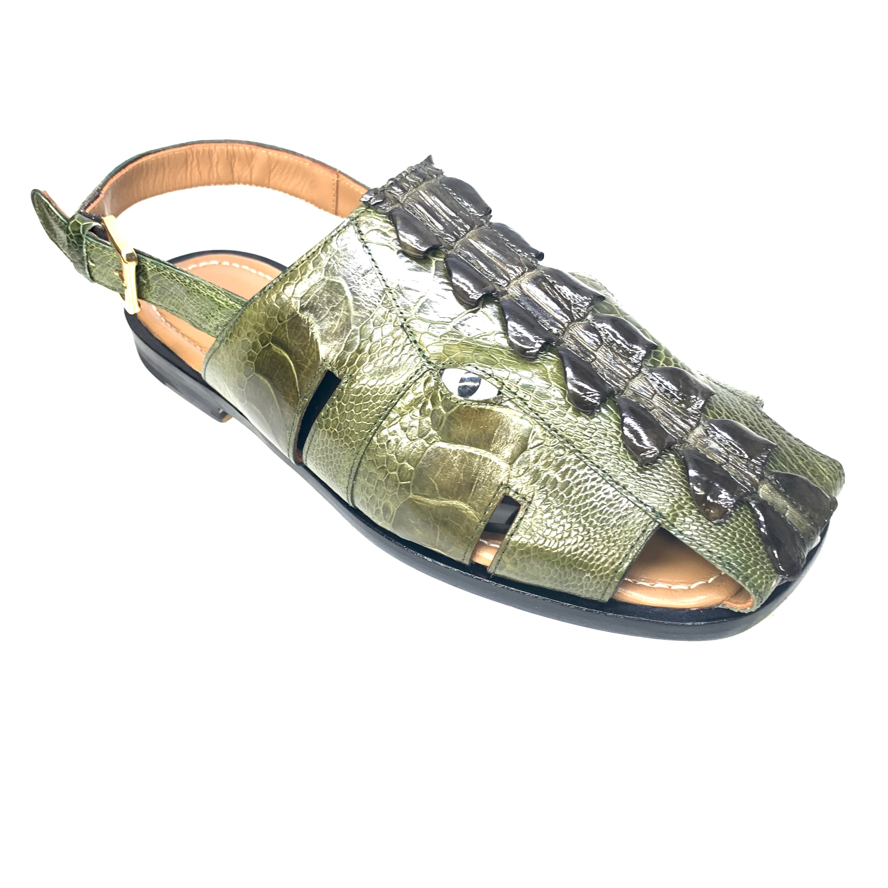 Mauri 5133 Mayhem Olive Green Exotic Hornback / Ostrich Leg Eyes Sandals - Dudes Boutique