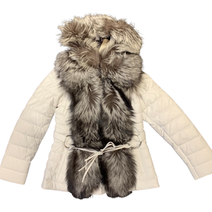 Barya NewYork Womens White Lambskin Fox Fur Coat - Dudes Boutique