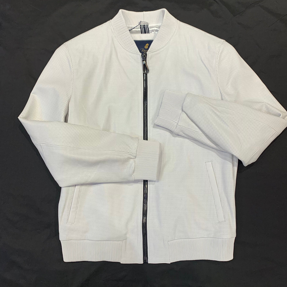 Barya NewYork White Perforated Lambskin Bomber Jacket - Dudes Boutique