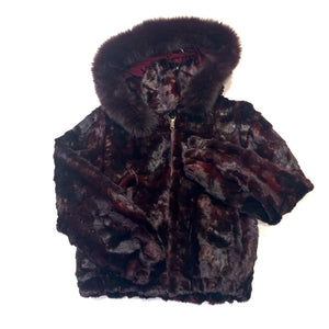 Kashani Women's Wine Diamond Cut Mink Hooded Bomber Jacket - Dudes Boutique