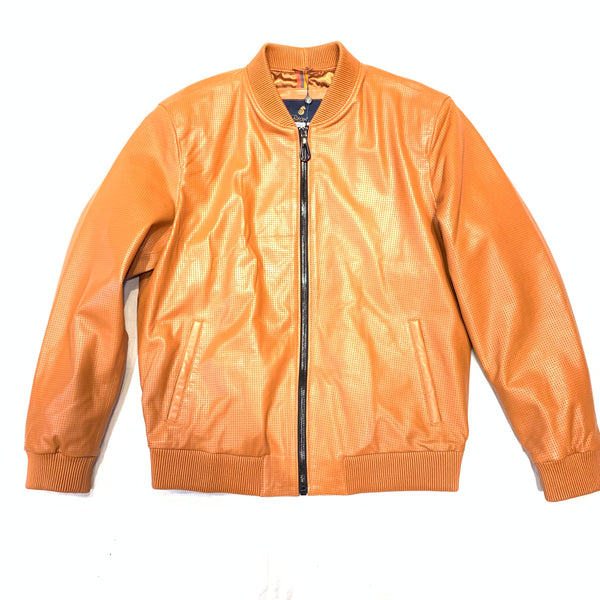 Barya NewYork Burnt Orange Perforated Lambskin Bomber Jacket - Dudes Boutique