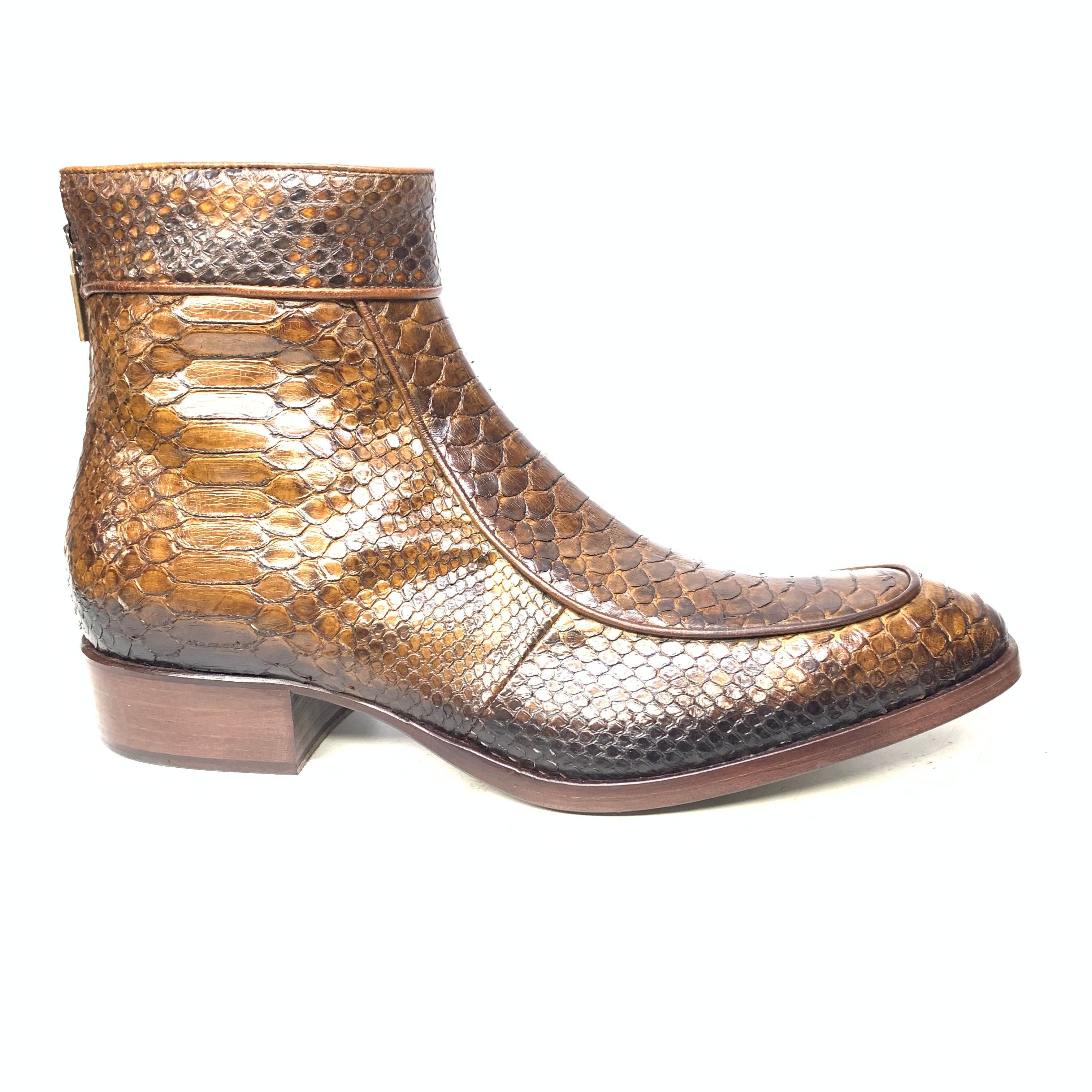 PHAETON OLD JOE SIDEGOREBOOTS　EXCLUSIVE Jo Ghost Caramel Brown Python Zipper Ankle Boots – Dudes Boutique