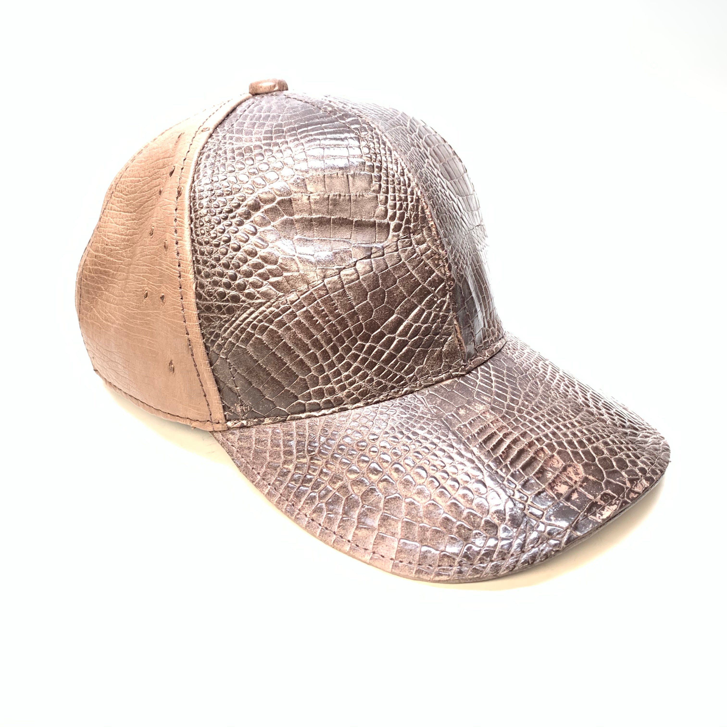 Kashani Chocolate Brown Alligator & Ostrich Quill StrapBack Hat - Dudes Boutique