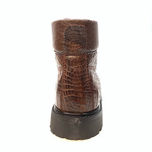 Vestigium Chocolate Brown Hornback Crocodile Combat Boots - Dudes Boutique