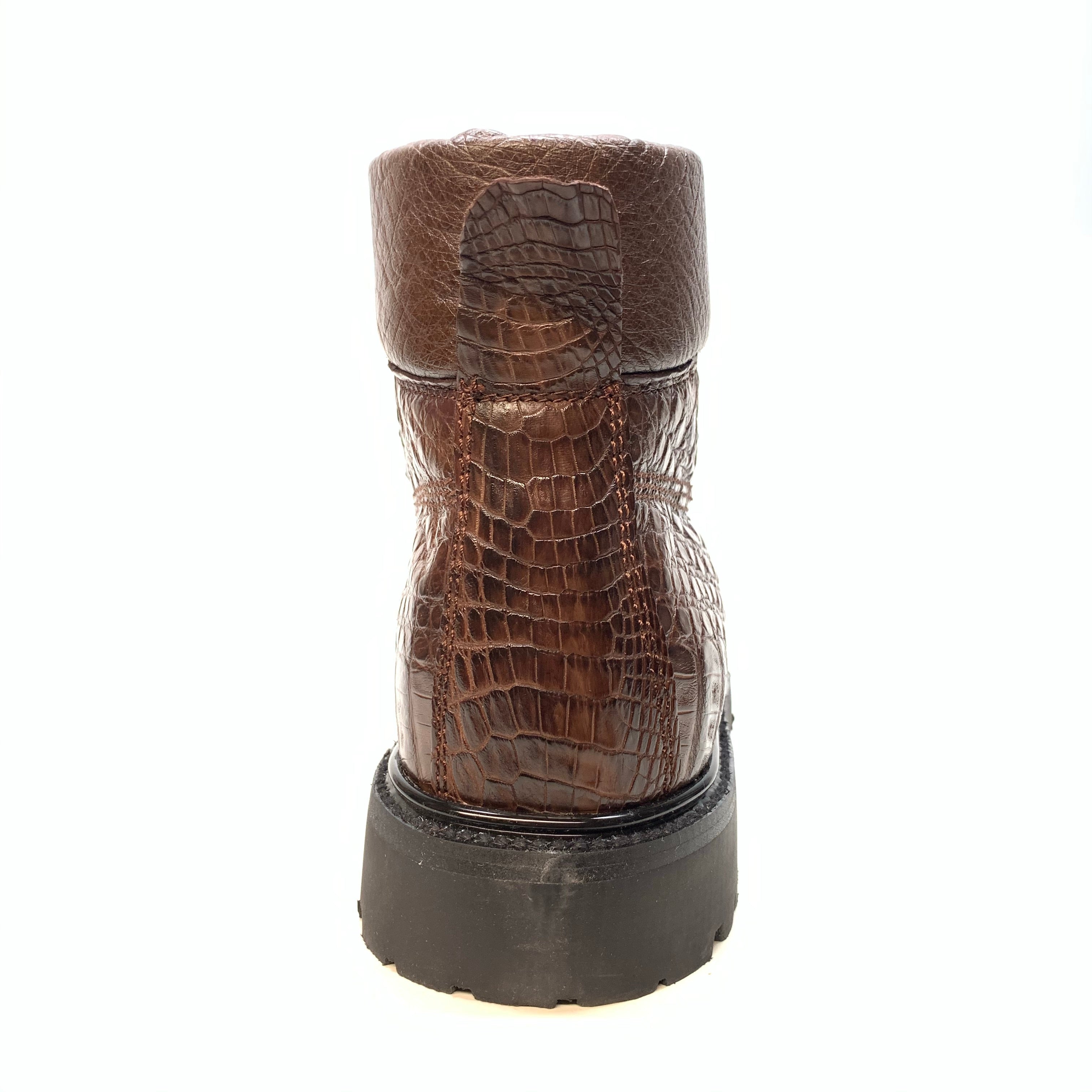 Vestigium Chocolate Brown Hornback Crocodile Combat Boots - Dudes Boutique