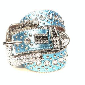 b.b. Simon Sea Blue fleur de lis Crystal Belt - Dudes Boutique