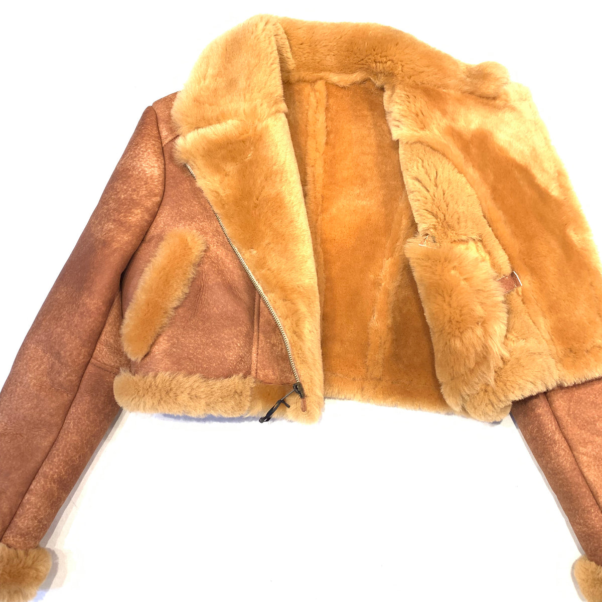 Kashani ladies whisky cropped shearling biker jacket