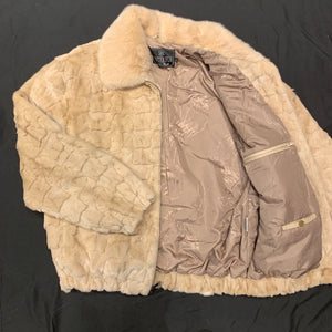 Kashani Cream Diamond Cut Mink Bomber Jacket - Dudes Boutique