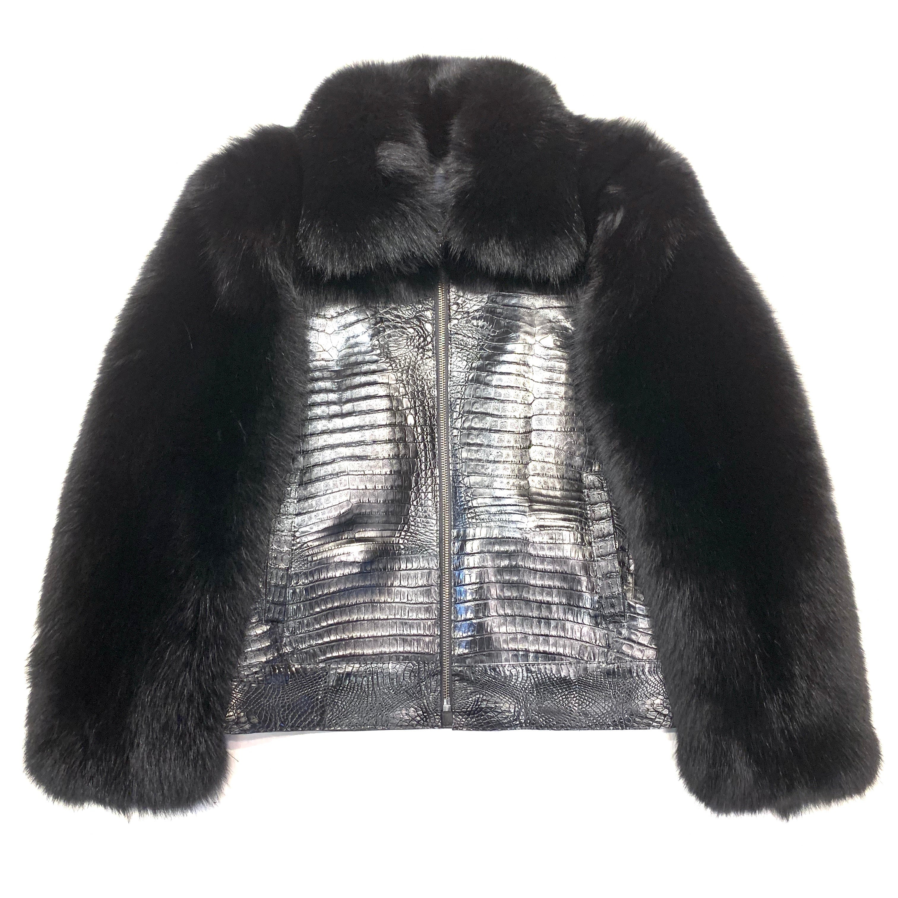 Kashani Black All Over Alligator Fox Sleeve Jacket - Dudes Boutique