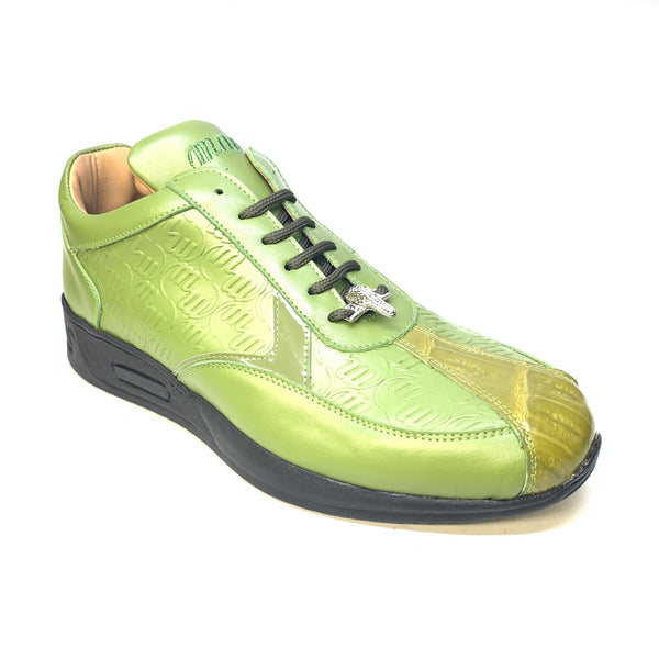 Mauri M770 Green Crocodile Perforated Nappa Leather Sneakers - Dudes Boutique