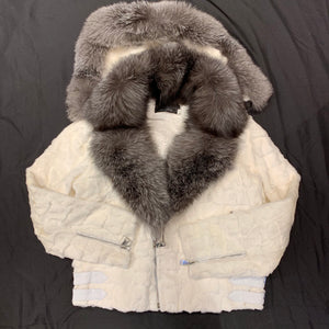 Kashani White Mink Diamond Cut Hooded Silver Fox Bomber Jacket - Dudes Boutique